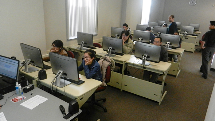Students studying in a computer lab