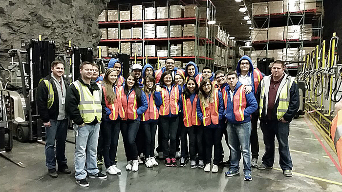 A group of students at the Springfield underground warehouse