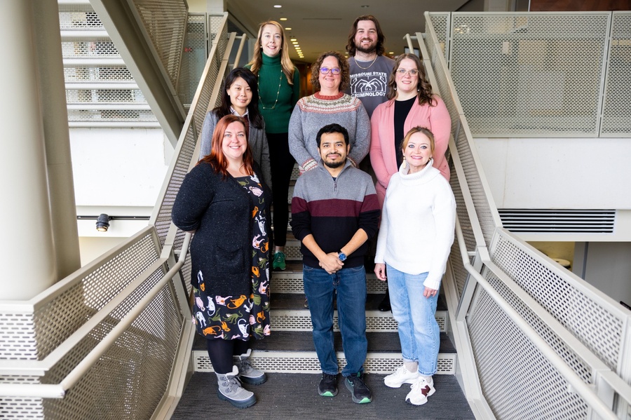 From left to right, the front row includes Sarah Panzer, Asif Ishtiaque, and Leslie Echols; the middle row includes Nancy Kageyama, Alison Alaimo, and Kristen Thornton; and in the back row, from left to right, are Amanda Benedict-Chambers and Robert Geibler.