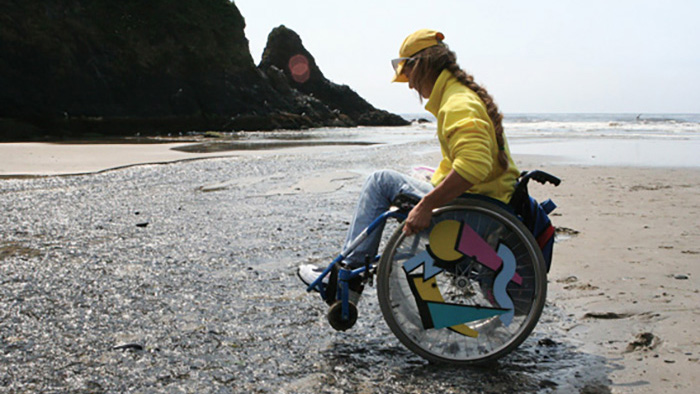 A girld on a wheelchair