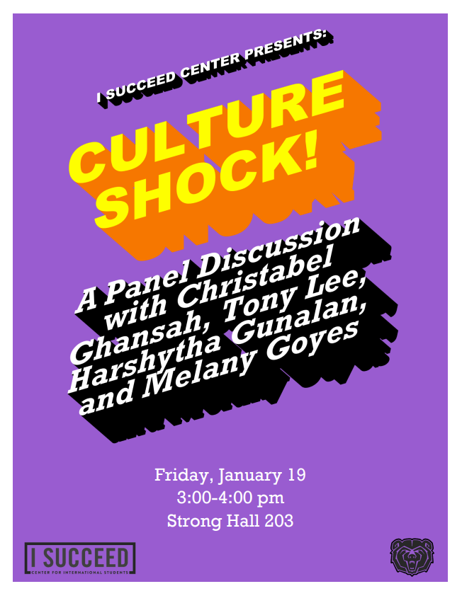 Flyer for Culture Shock panel discussion; same information as written above the image.